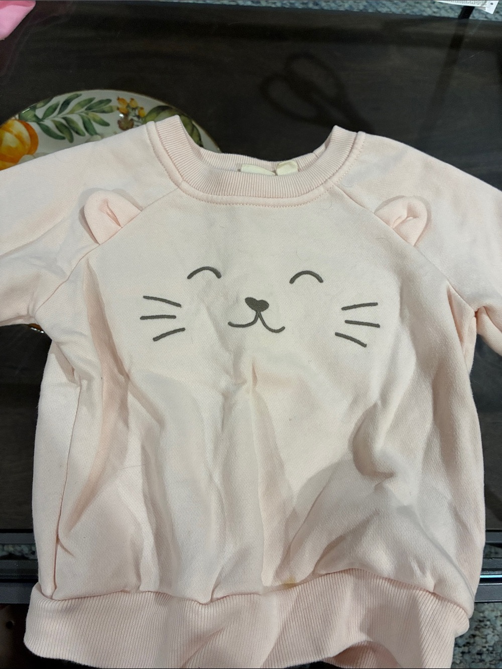 GAP Light Pink Cat Face Pullover Sweatshirt with Ear Accents